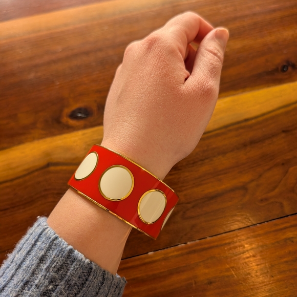 Kate Spade Red, White, and Gold Polka Dot Wide Bangle - Picture 2 of 7